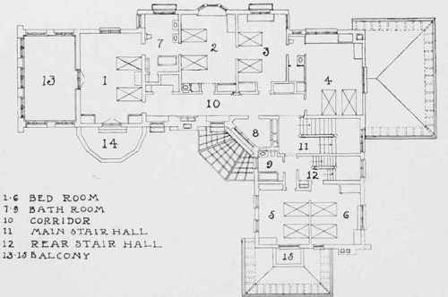 SECOND STORY PLAN OF RESIDENCE FOR MR. FRED PABST ON OCONOMOWOC LAKE, WIS.