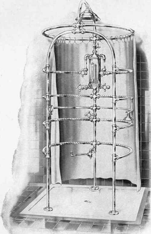 COMBINED NEEDLE AND SHOWER BATH ARRANGED FOR HOT AND COLD WATER.