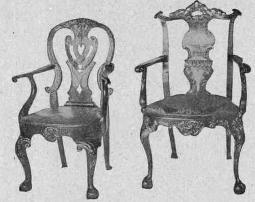 CHIPPENDALE ARM CHAIRS.