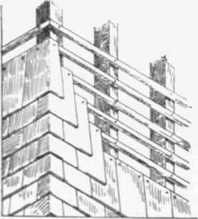 Fig. 54 with Timber framed Wall covered with