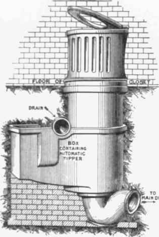 Fig  704  View of Duckett's Slop water Closet pipe 9 lbs. per yard through the external wall. Fit up to the urinal a 1/2 inch lead pipe 6 lbs. per yard with 1/2 inch brass screw  down tap.
