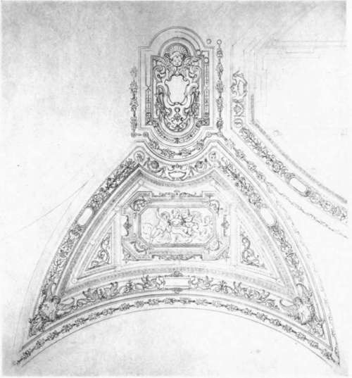 Pencil Drawing Of Design For Decoration Of Vaulted Ceiling.