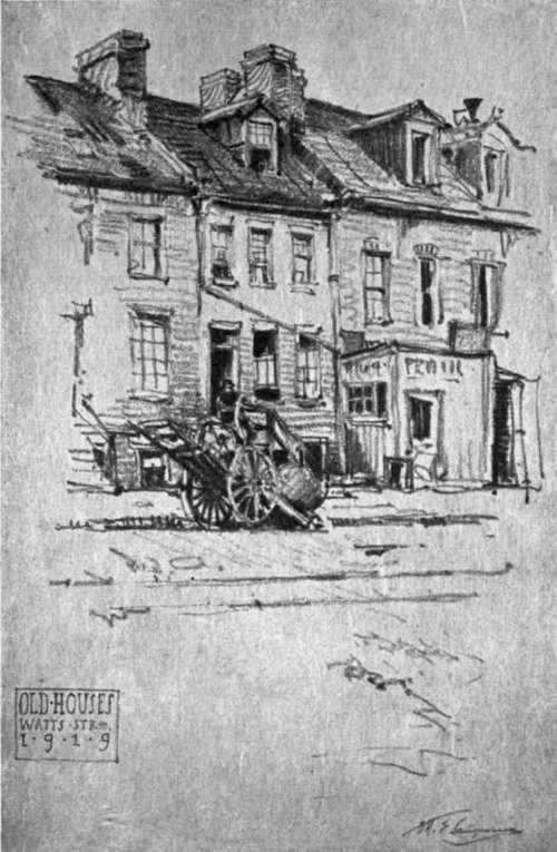 Pencil Sketch By Otto F. Langmann, Old Houses, Watts Street, New York City.