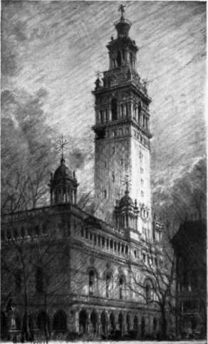 Sketch by Hugh Ferriss. Madison Square Garden, New York.
