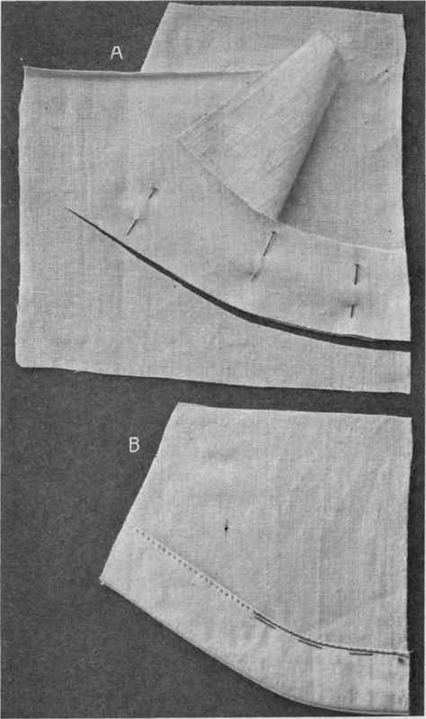 Fig. 142. Shaped facings; A, cutting facing; B, completed facing.