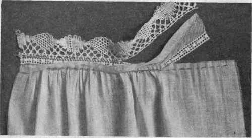 Fig. 148. Entre deux and lace edging used as decoration and facing for gathered edge of garment.
