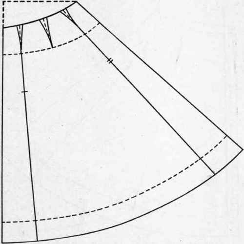 Fig. 53. Four gore skirt pattern, having panel front and back, developed from a circular foundation pattern.