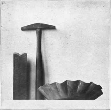 Fig . 110. Hammer and block used in wrinkling, and piece of work snowing  the first step.