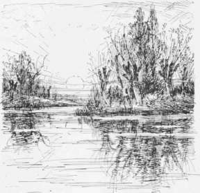 Fig. 28. Reflections by repeated lines, broken by short, wavy lines. (See the preceding page.)
