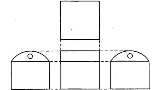 Plan, Elevation, and End Views of a Box with a Curved Top.