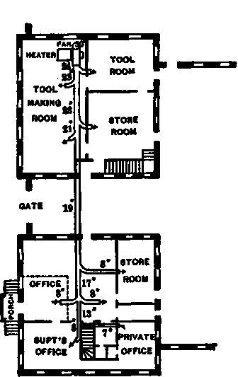 Plan of Heating System for Office Building. First Floor.