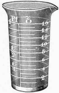 Fig. 1. Pint Graduate. Graduated on right by ounces, on left by fractions of a pint. The symbol in the center is the symbol for pint.