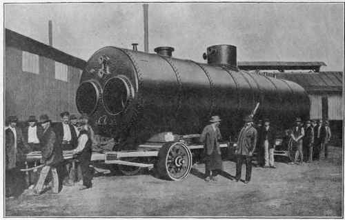 Fig. 100. Galloway Boiler with Welded Longitudinal Seams, 96 q.m., 8 Atmospheres, 2,200 m.m. Diameter,
