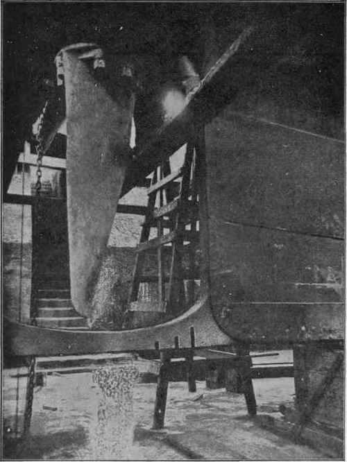 Fig. 26. Cracks in Stern Frame opened up for Welding.