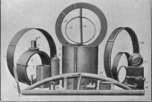 Fig. 55. Some Applications of Electric Welding (Thomson Process). Samples include Automobile Parts, Bicycle Parts, Steel Tubing welded longitudinally, Stampings welded to Rods and Tubes, Channel Tyres, Baby Carriage Tyres, Cutlery, Cylinders, etc