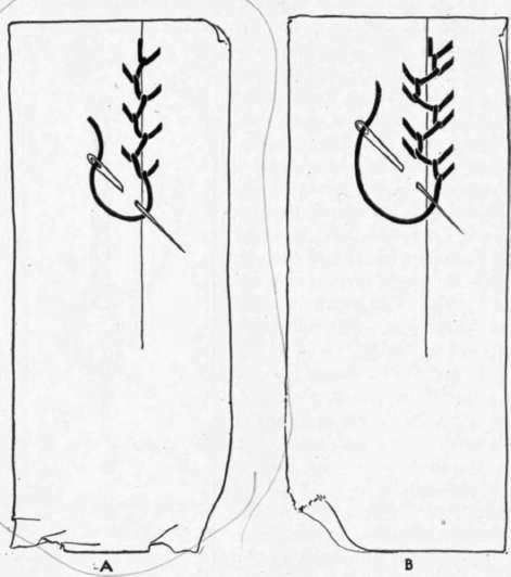 Fig. 71. A, the single featherstitch; B, the double featherstitch.