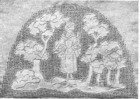 A DESIGN FOR A TEA COSY IN RHODES EMBROIDERY.