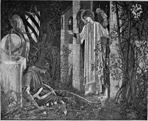 Plate no. 133. The Failure of Sir Lancelot, one of the set of 4 Holy Grail tapestries designed by Burne Jones and Morris and Dearie (see chapter V under Merton and also chapter IX on Designs and Cartoons), and woven at Merton.