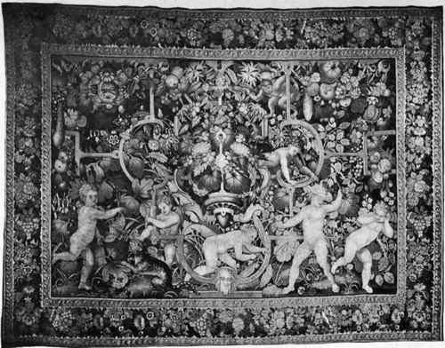 Plate no. 265. Children Playing, an Enghien Renaissance Verdure, one of a set of five, two of which are signed with the Enghien mark and the initials I C.