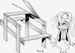 A Table Made of Packing Box Material and a Wash Basin Stand of Three Stakes