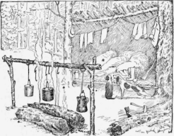 Forked Sticks Supporting Cooking Utensils