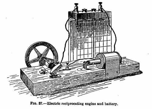 Electric reciprocating engine and battery