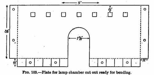Plate for lamp chamber cut out ready for bending