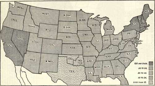Chart Showing Relative Number Of Volumes To Each 100 Population In 1900.
