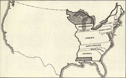 The Thirteen Original States, With The Accessions Of Territory Granted By The Treaty Of 1783 With Great Britain.