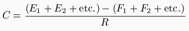 C = \frac{(E_1+E_2+\text{etc.}) (F_1+F_2+\text{etc.})}{R}