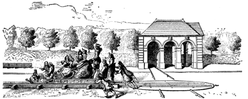PLEASURE CAR; RAILWAY AND TURN TABLE OF THE TIME OF LOUIS XIV.