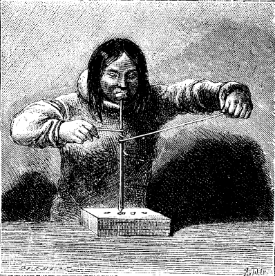 FIG. 1. ESKIMO PRODUCING FIRE BY FRICTION.