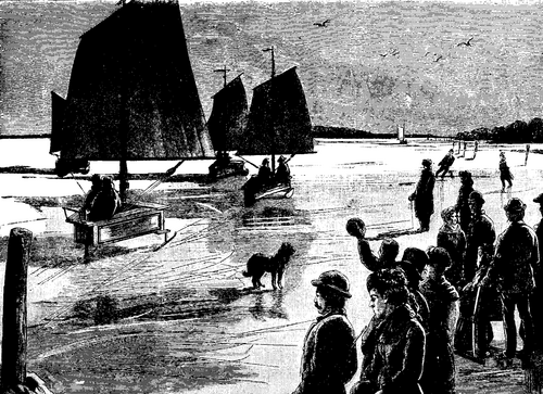 ICE BOAT RACES ON THE MUEGGELSEE, NEAR BERLIN.
