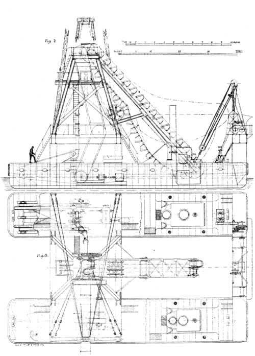 FLOATING ELEVATOR AND SPOIL DISTRIBUTOR FOR THE BALTIC SEA CANAL. FIGS. 2, 3