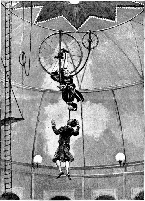 Bicyclist hanging upside down
