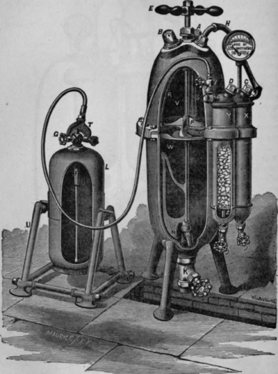 Fig. 192. Sectional View of Matthews' Vertical Carbonate Feeding Generator with Portable Fountain