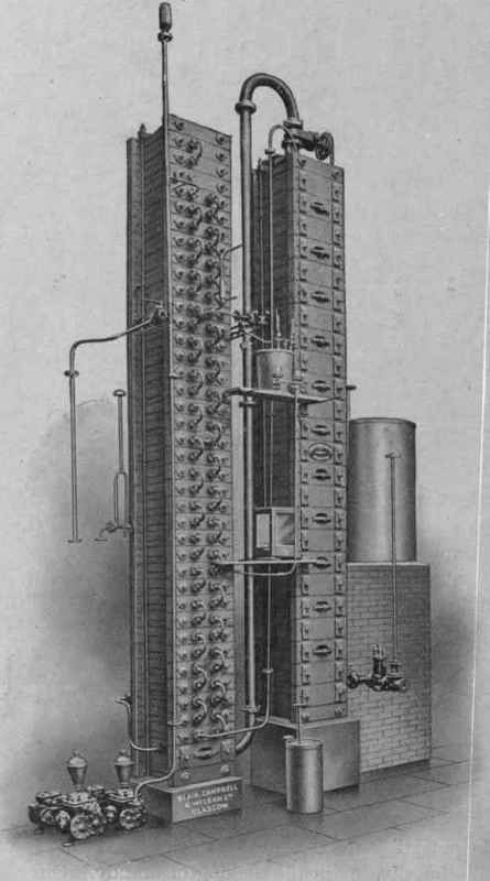 Fig. 24. coffey's patent continuous working steam still (Blair, Campbell, and McLean, Ltd., Glasgow). Exterior.