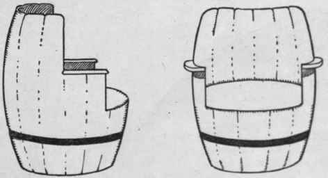 Two quaint garden chairs fashioned from homely paraffin tubs