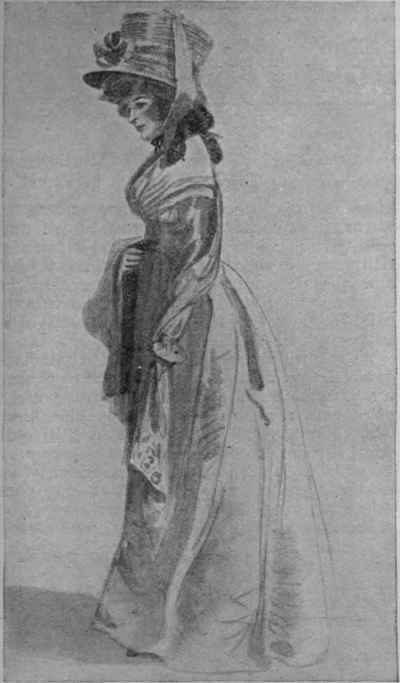 A Gainsborough dress in white muslin, blue sash and ribbons,