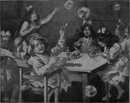 A bubble blowing party quite a fascinating way of amusing five or six children who have been invited to tea to celebrate such an occasion as a birthday