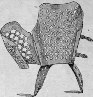Back view of the iron corset, showing how its two parts open by means of hinges, and are secured by a hasp and pin device