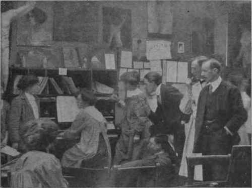 During the models' necessary rests, the students compare notes and examine each other's sketches