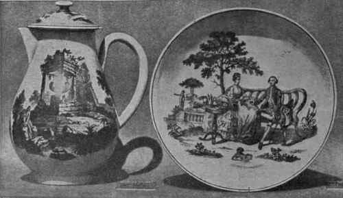 Milk jug of Worcester china, in Hancock's tranfer and enamel colours, representing Ruins