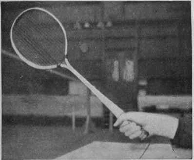 The racquet held in the correct forehand grip