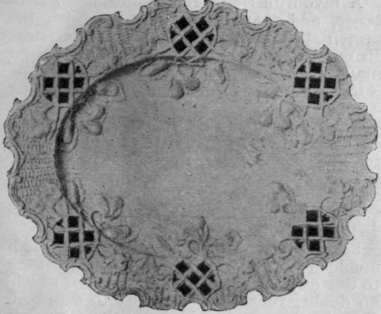 A dish of salt glazed ware, with pierced and basket work border and moulded design. Such ware was usually sent to Liverpool to be printed with coloured transfer