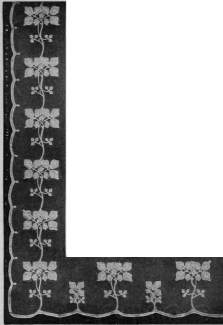 An original design for a curtain in British'made appliqu . British made goods wear better than those made abroad, owing to the fact that they are bleached and examined for defects before being made up