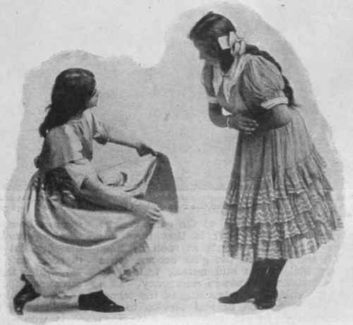 Fig. 7. Step 7. The final position. The dancers curtsey and bow respectively. This occurs but once in the gavotte, at the end
