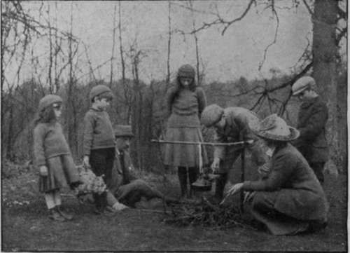 For a tea picnic on dry land, nothing is more delightful than to build a fire and boil a kettle slung over