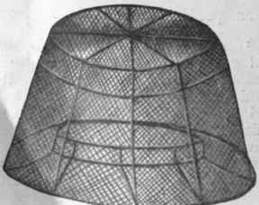 Uncovered wire shape over which the lace and net are draped according to one's own discretion, or with two layers of chiffon. The wire at the edge requires an additional bind of tulle or silk (this is to prevent the wires from cutting through). Our pattern shape is in black wire, made