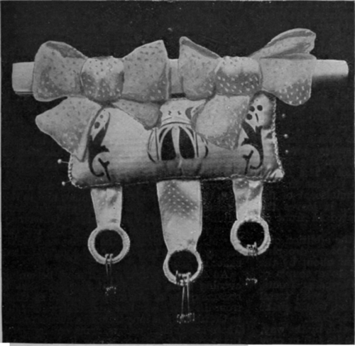A pincushion that can be tied to the bed rail is a great convenience when nursing an invalid, ft should contain safety pins as well as the ordinary kind